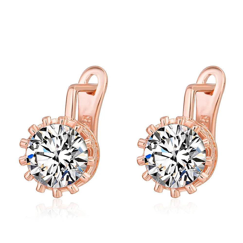 Korean retro crown shape ear clip earrings in rose gold and white gold colour with white diamond details