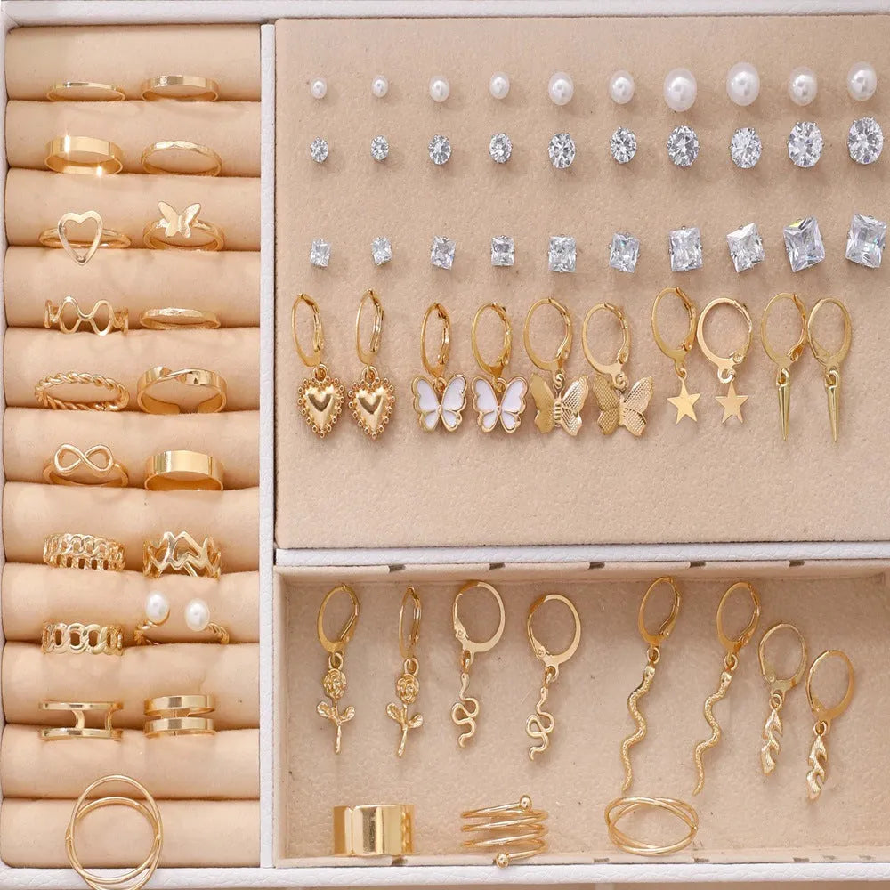 108-piece gold and yellow geometric alloy earrings combination set for women