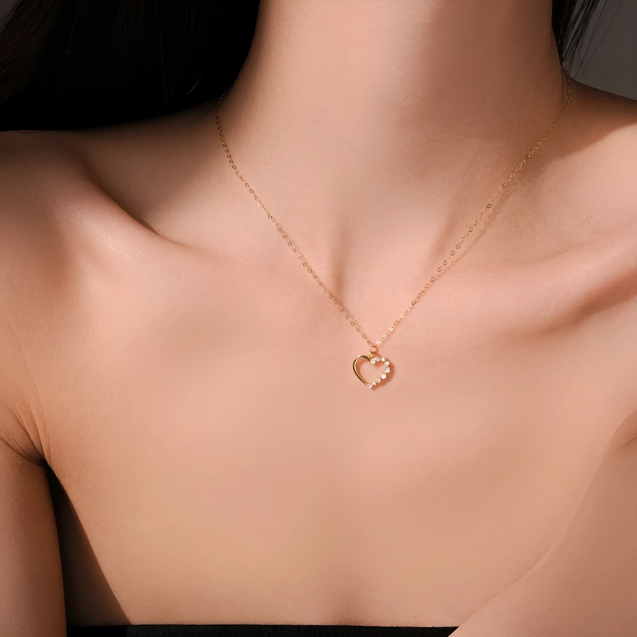 Sterling silver hollow heart necklace with regular chain in silver tone