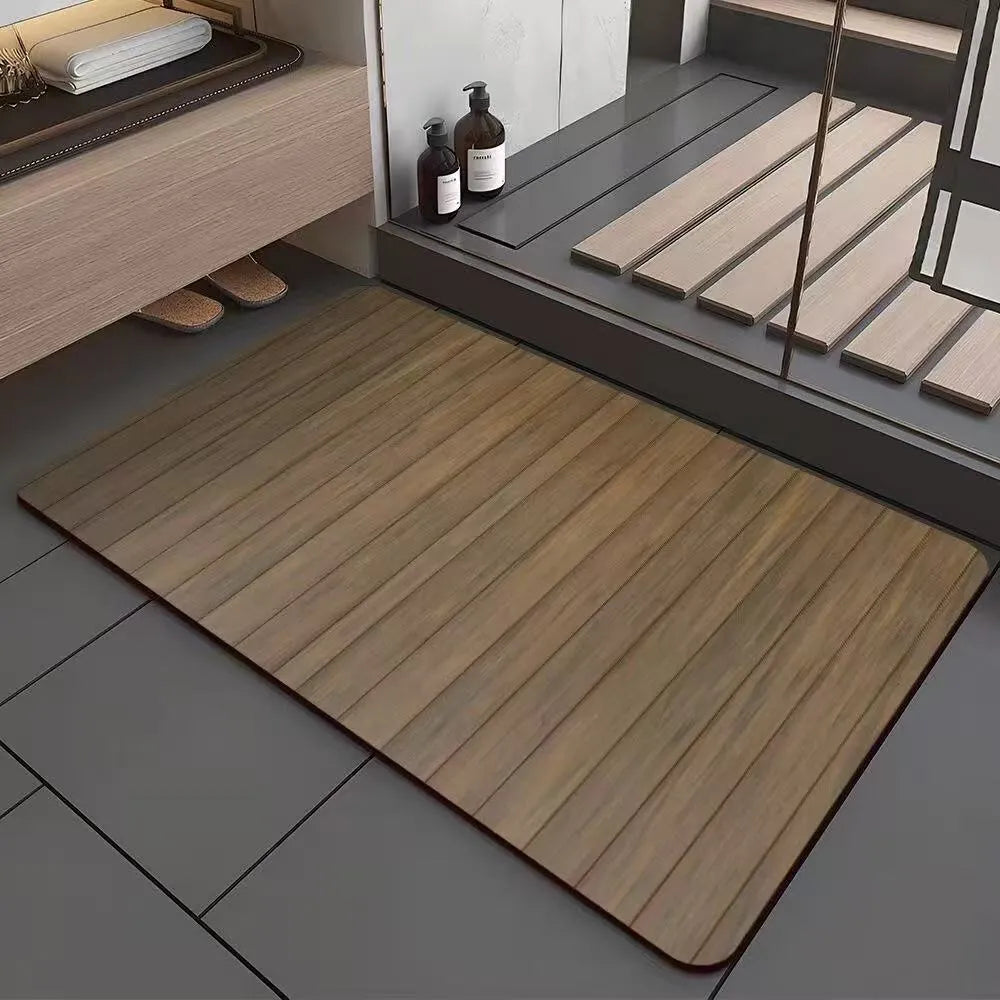 American style wood grain patterned diatom ooze bathroom floor mat in square shape