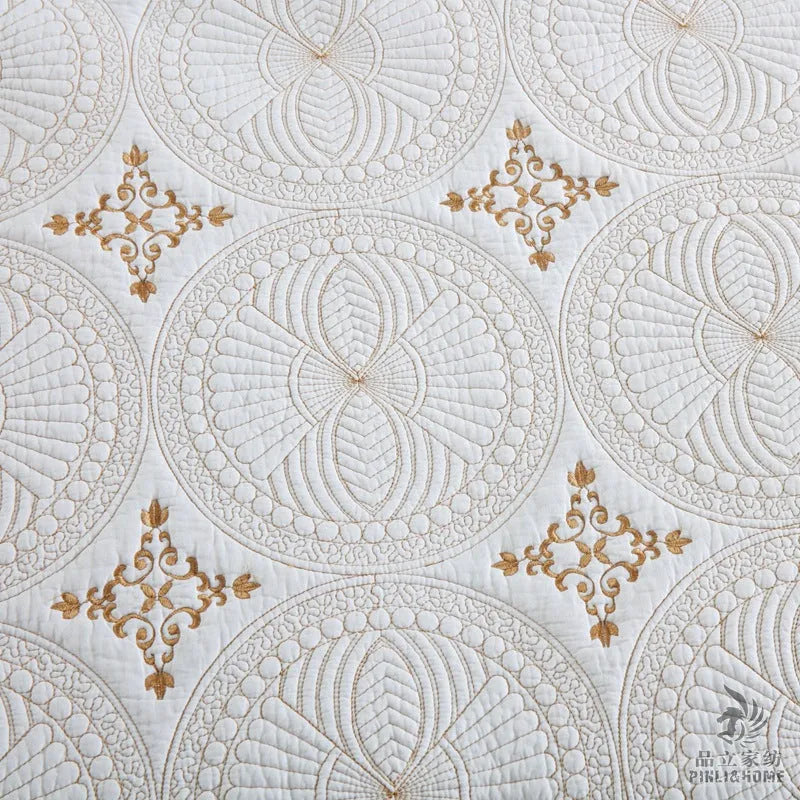 European-style embroidery bed cover set with pleated edging for 1.8m beds