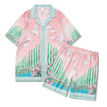 Plaid print beach outfit set showing matching short sleeve shirt and trousers for men