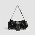 Black European American retro oil wax leather handbag with three-dimensional dumpling shape and shoulder strap