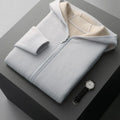 Men's dark blue cashmere cardigan sweater with half-high collar and front zipper