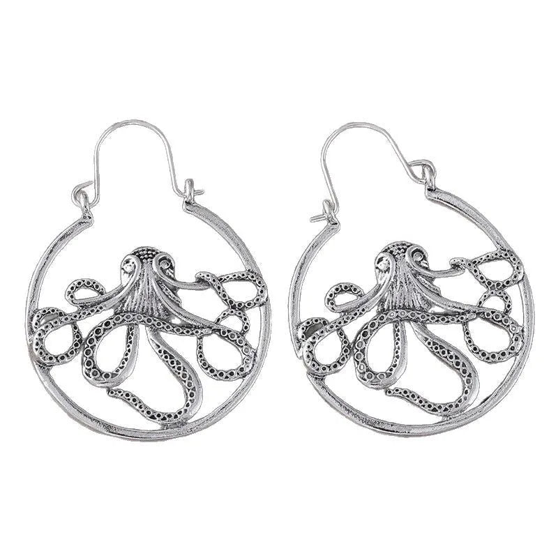 Vintage octopus earrings antique silver finish zinc alloy animal zodiac design