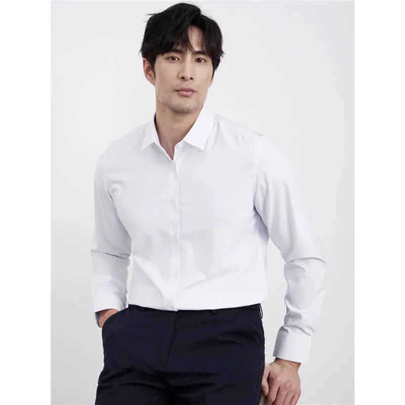 Men's wine red slim fit long sleeve cardigan shirt laid flat, showing plain colour and button front.