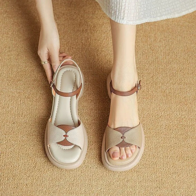 Women's khaki platform sandals with a chunky heel and open toe.