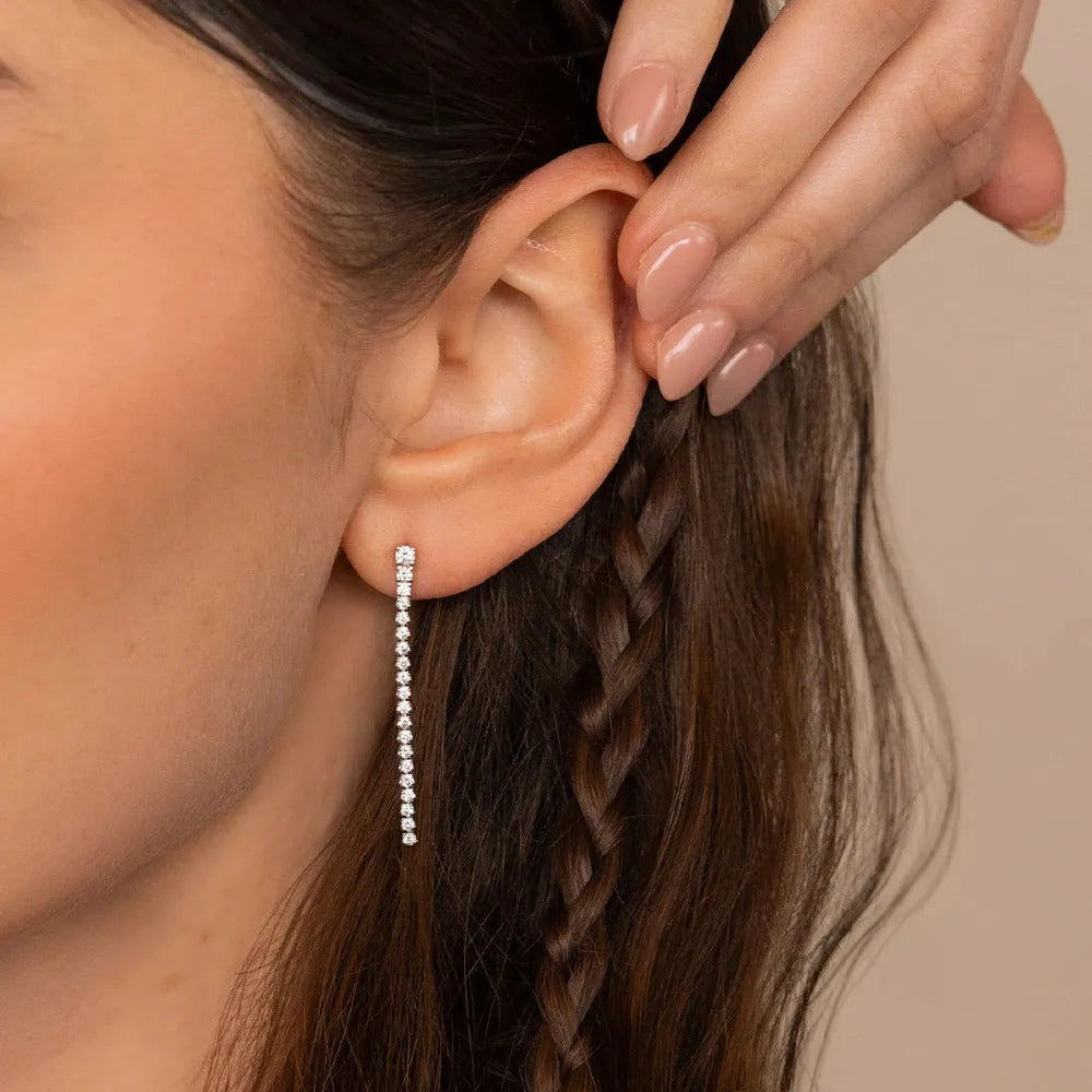 Women's geometric stainless steel zircon earrings with Chinese style design in gold and steel colour options