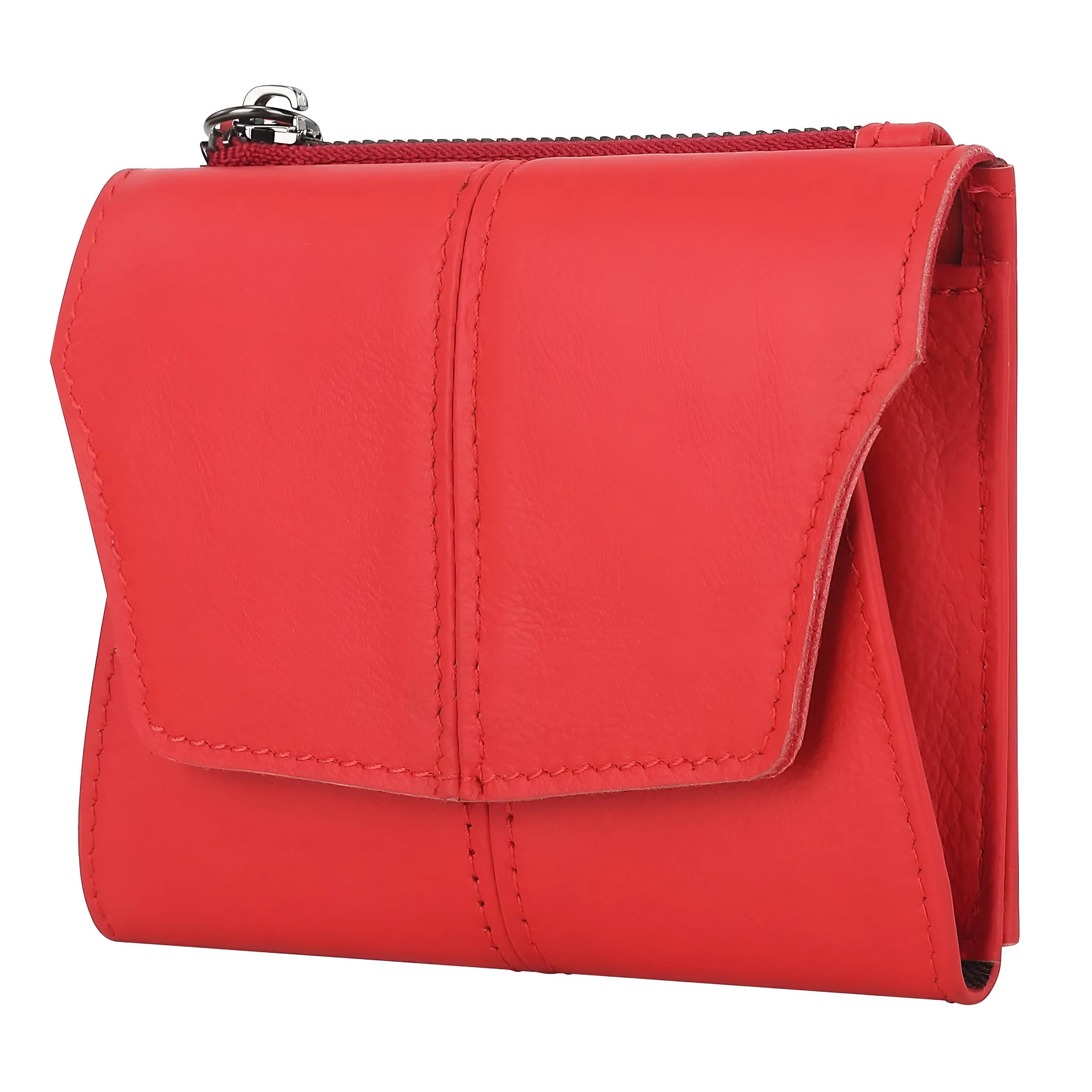 Cowhide genuine leather coin purse with stitching details and lock in retro style