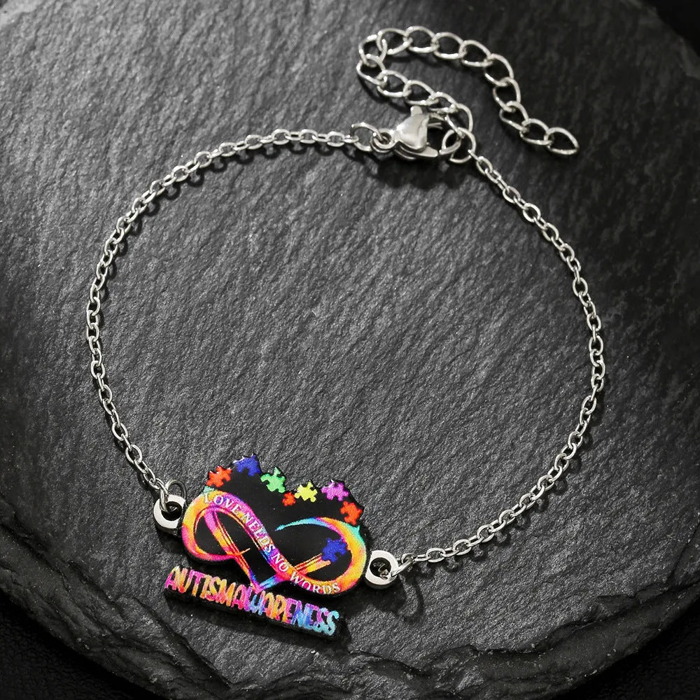 Stainless steel necklace and bracelet set with inspirational colour printing for women