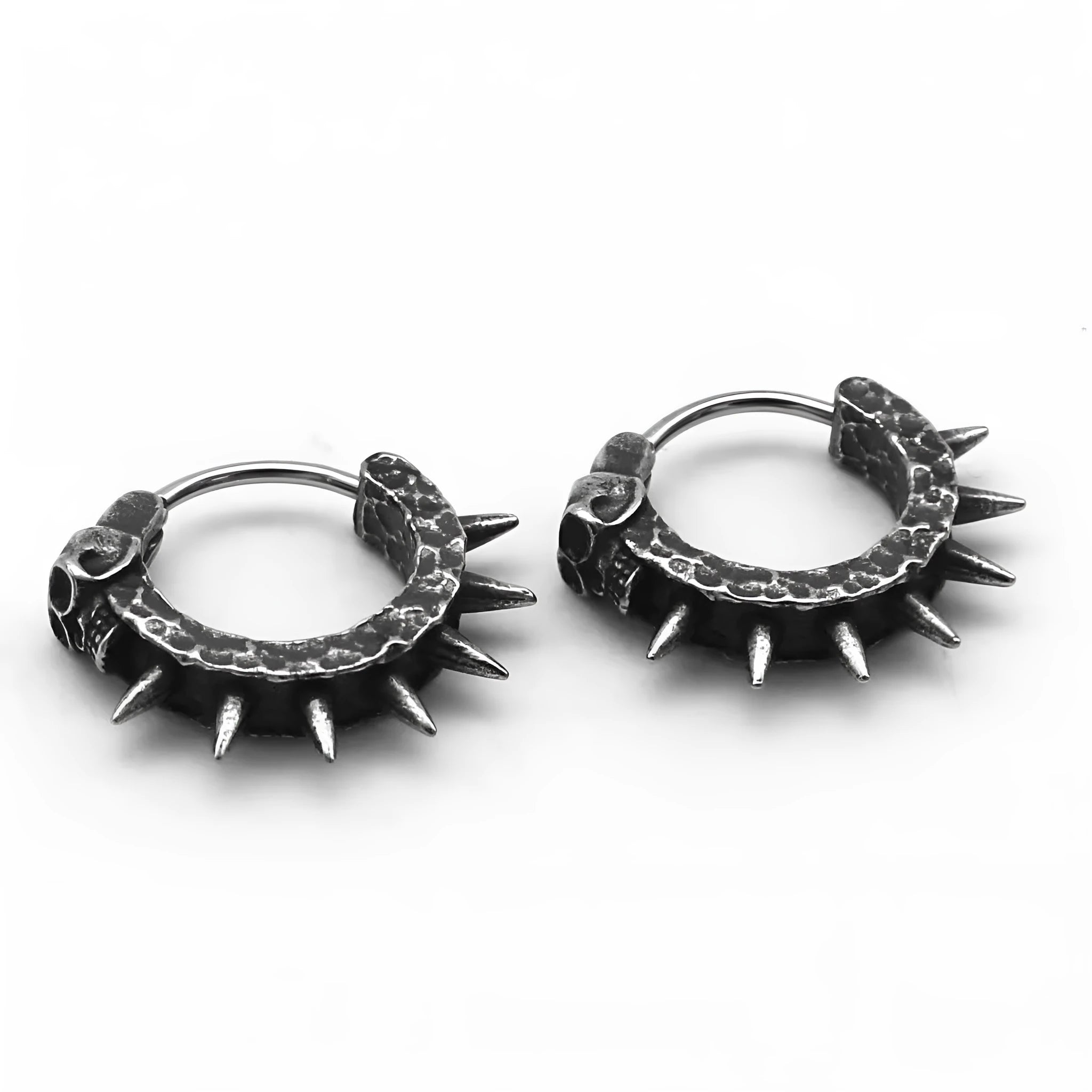 Geometric black motorcycle earrings with copper plastic punk detailing on alloy backing