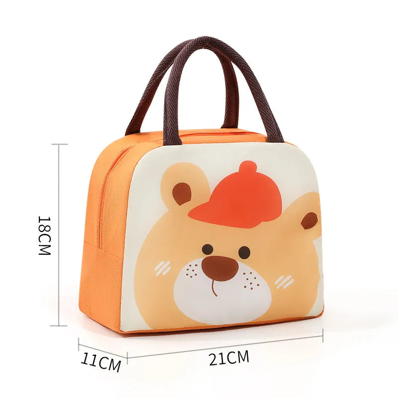 Cartoon insulated lunch box bag with thick aluminium foil lining and Oxford cloth exterior in one of seven character designs.