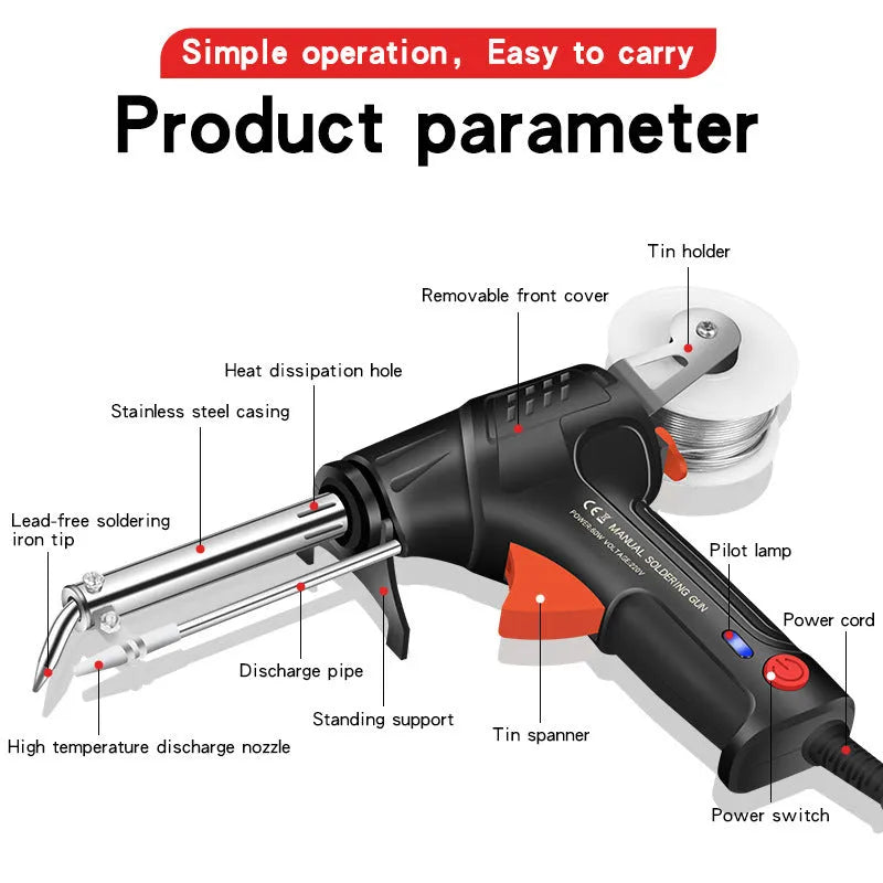 G102 black soldering gun kit with light showing three models with different plug specifications