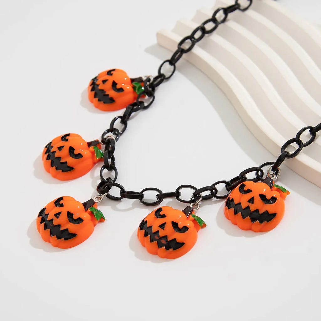 Halloween ghost pumpkin necklace with acrylic pendant in mixed colour 06705 on regular chain