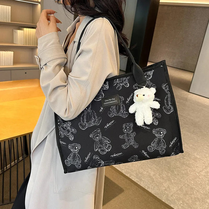 Women's printed canvas tote bag with rhombus pattern in black or white colour options