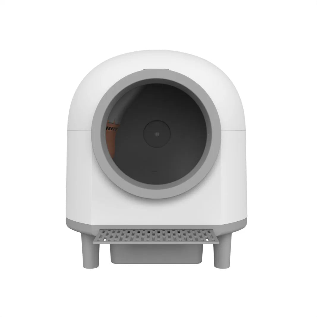 White automatic litter box for cats with enclosed design and self-cleaning system