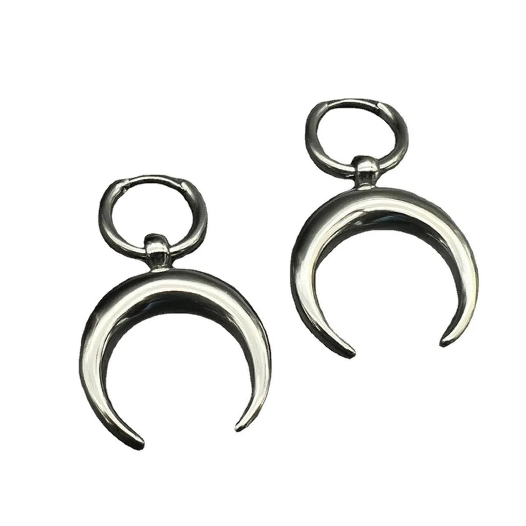 Silver 18K plated alloy gothic moon hoop earrings with geometric punk design