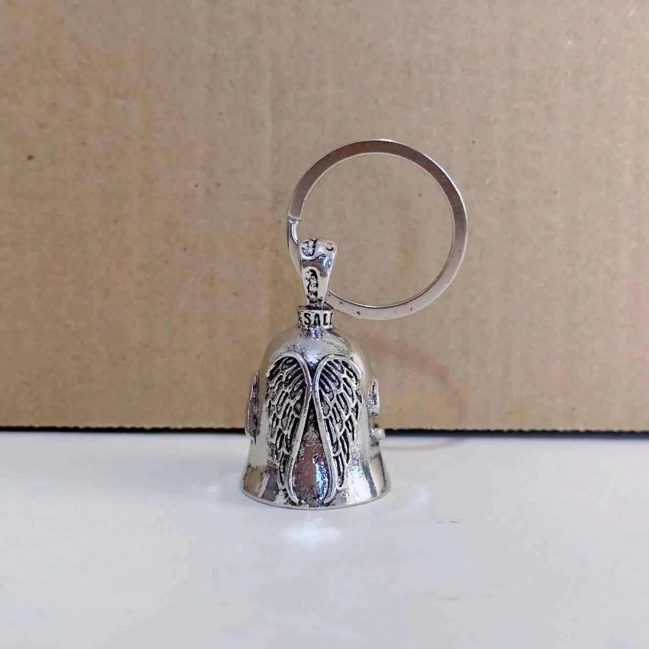 Vintage-style angel feather keychain and necklace set with electroplated finish
