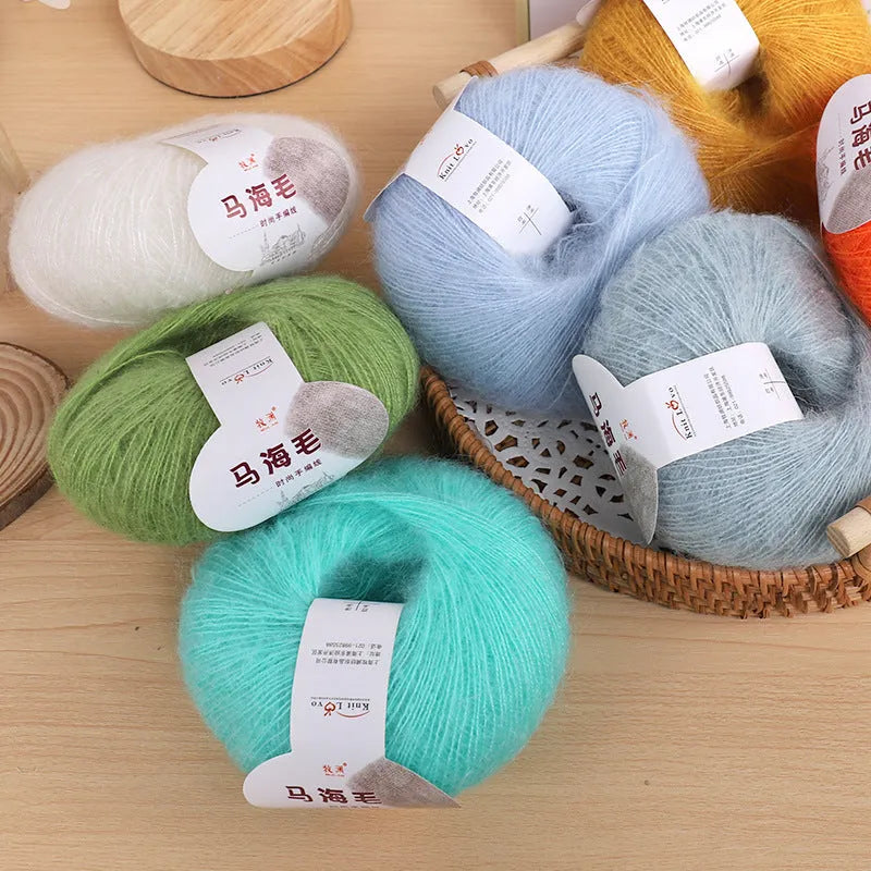 Hand-woven mohair wool ball for DIY scarf knitting projects in multiple colour options