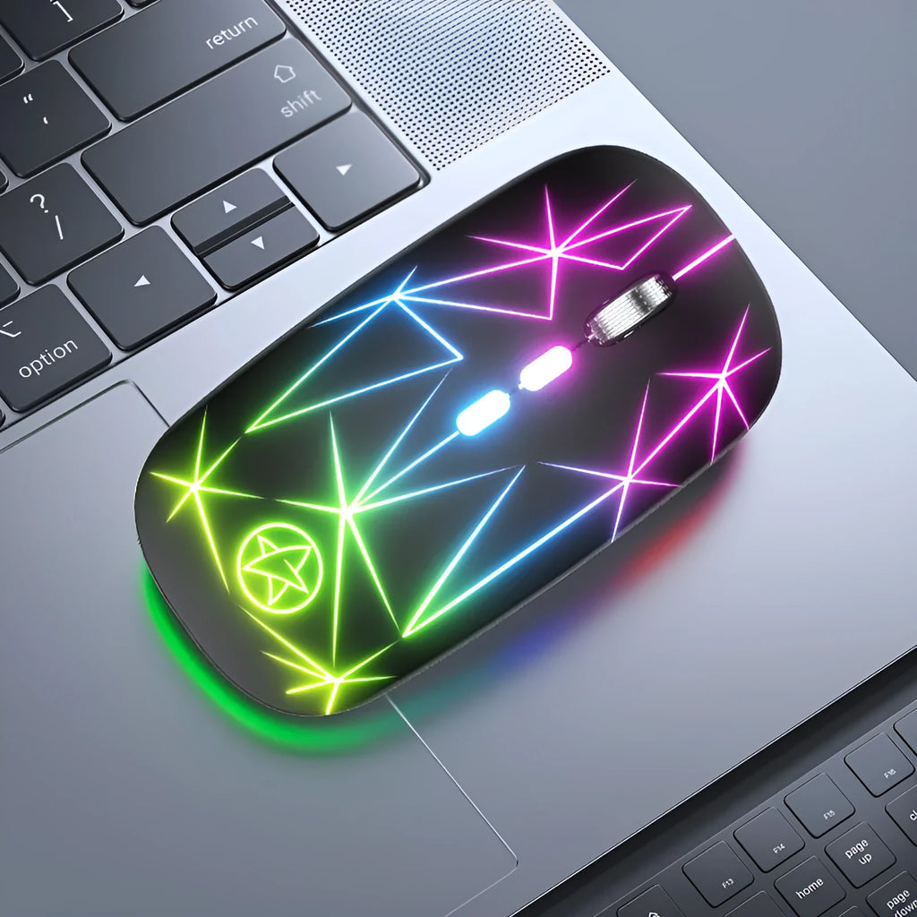 Star black dual-mode Bluetooth wireless mouse with metal roller wheel and 5 buttons