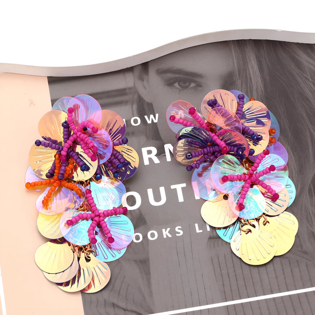 Handmade beaded flower earrings in European American exaggerated dopamine style with floral design