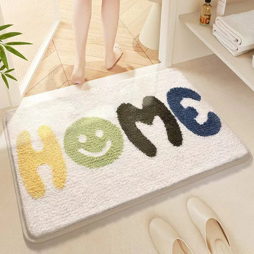 Square polyester fibre floor mat with rainbow pattern, plastic dirt-resistant bottom, in Sky Sea colours