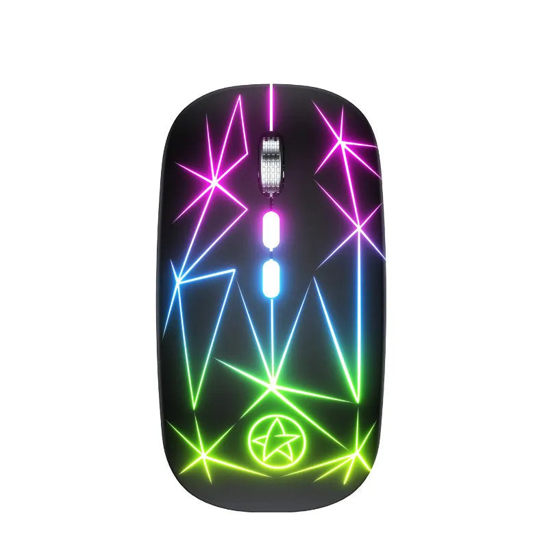 Star black dual-mode Bluetooth wireless mouse with metal roller wheel and 5 buttons