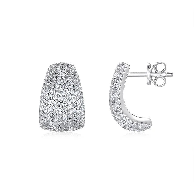 Geometric shaped S925 sterling silver stud earrings with moissanite stones.
