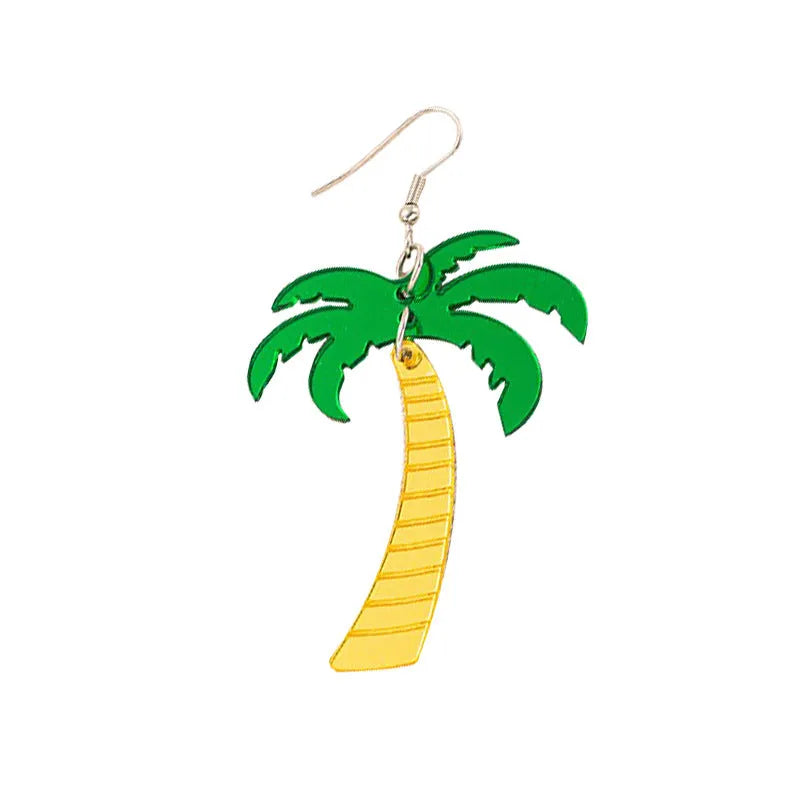 Summer earrings with coconut and jackfruit acrylic charms on alloy hooks in five colour variations