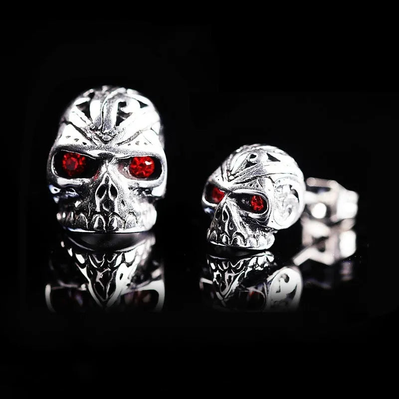 Red eye ghost head skull stud earrings with retro design and alloy construction