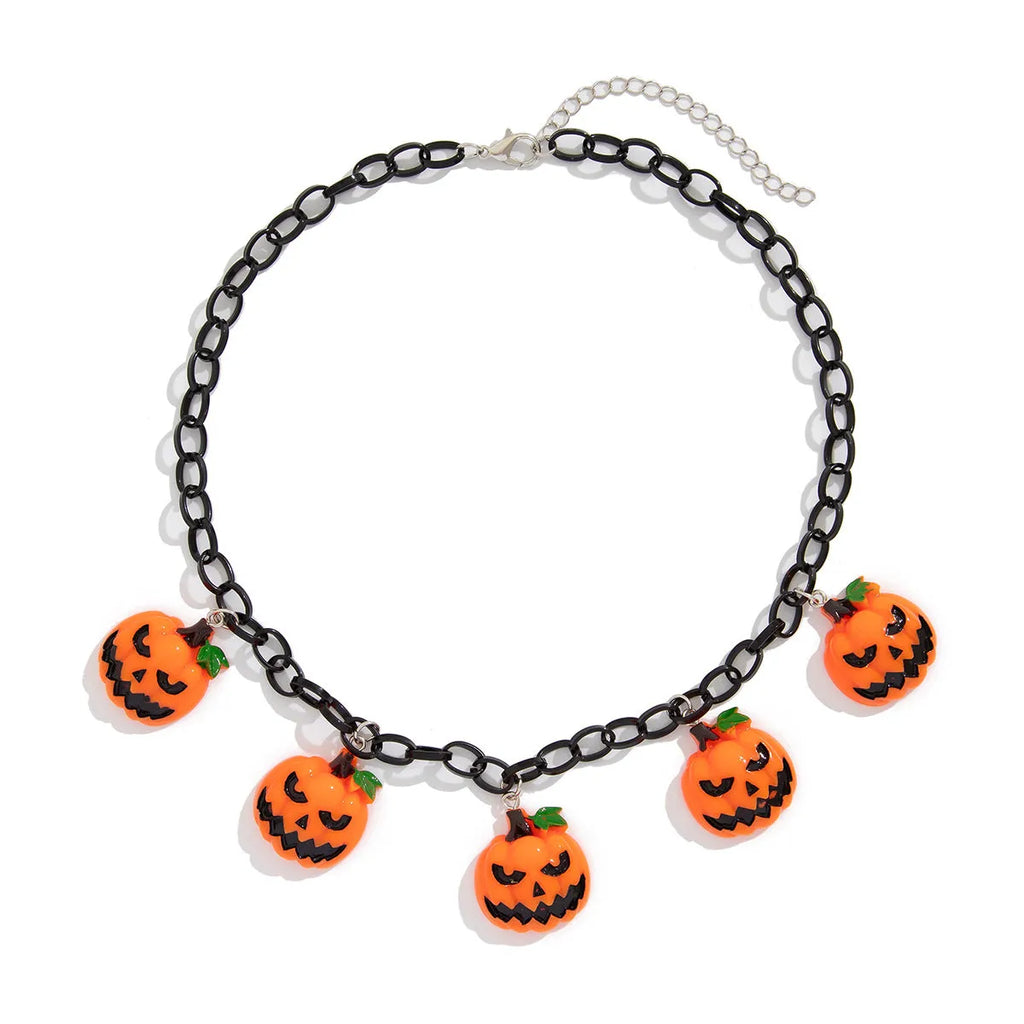 Halloween ghost pumpkin necklace with acrylic pendant in mixed colour 06705 on regular chain