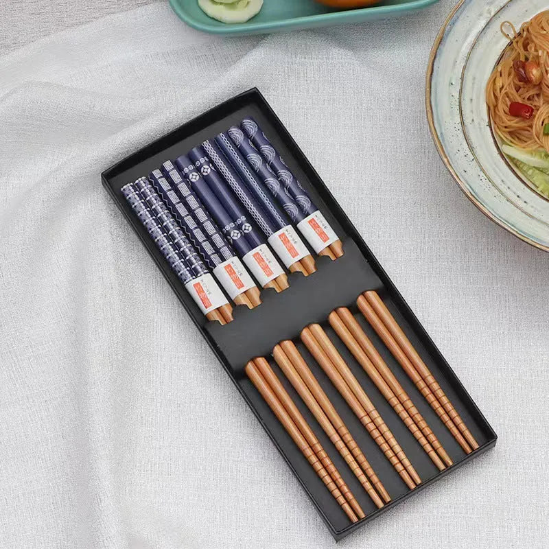 Japanese style bamboo chopsticks with cartoon patterns in lucky cat or elegant blue designs