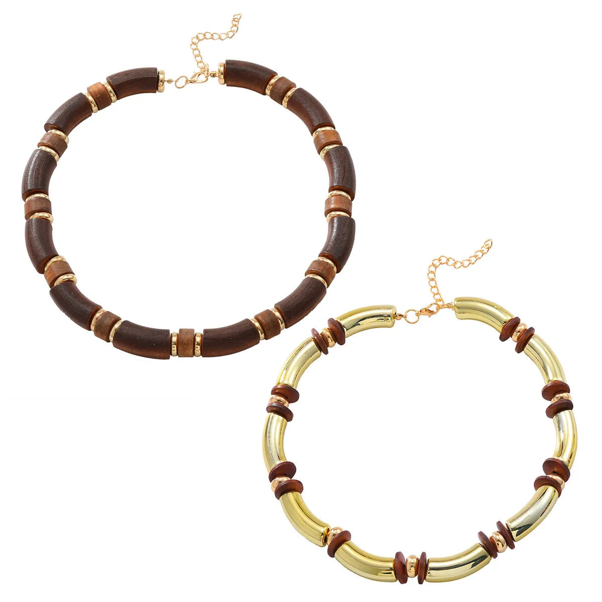 Women's multi-layer wooden and alloy necklace and bracelet jewellery set