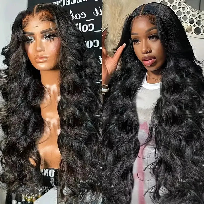Black lace front wig with big wave pattern in high temperature chemical fibre material