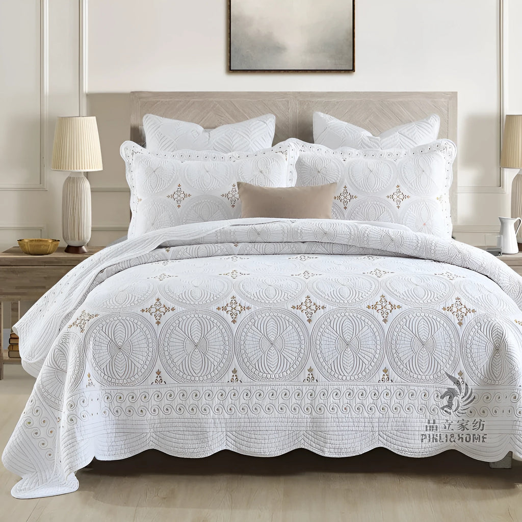 European-style embroidery bed cover set with pleated edging for 1.8m beds