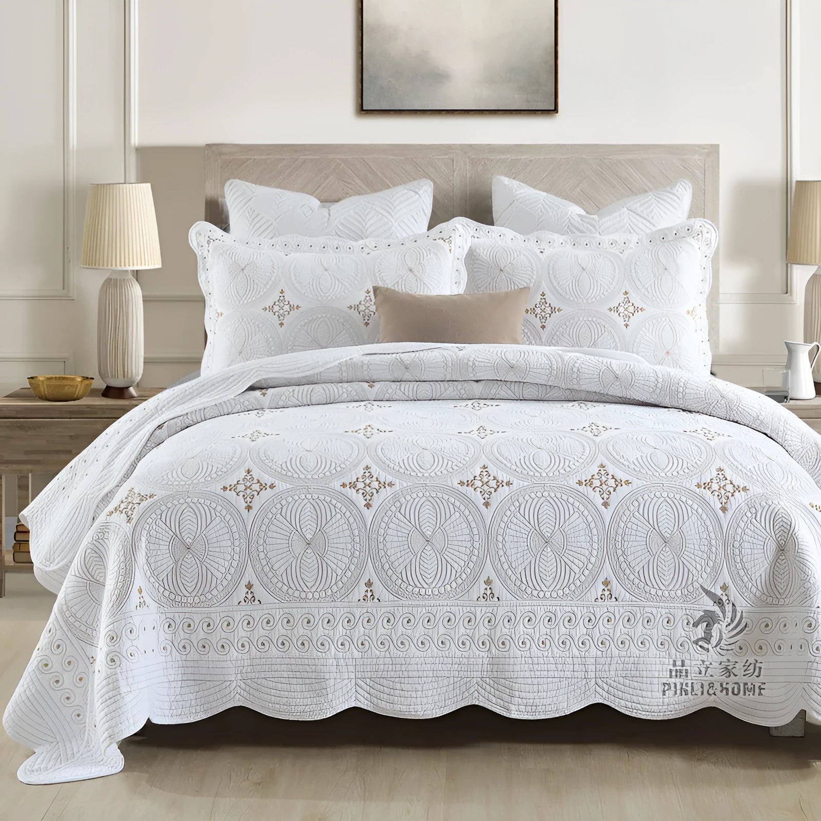 European-style embroidery bed cover set with pleated edging for 1.8m beds