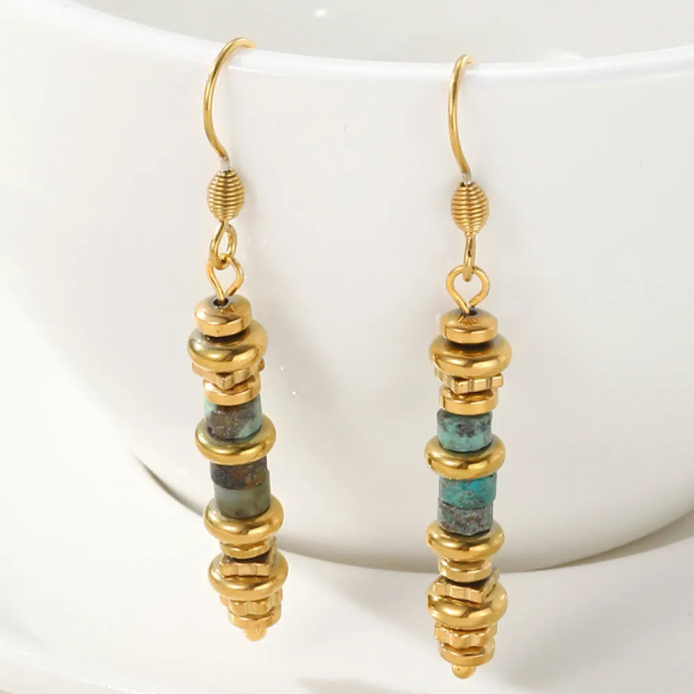 Titanium steel geometric dangle earrings with European American retro design