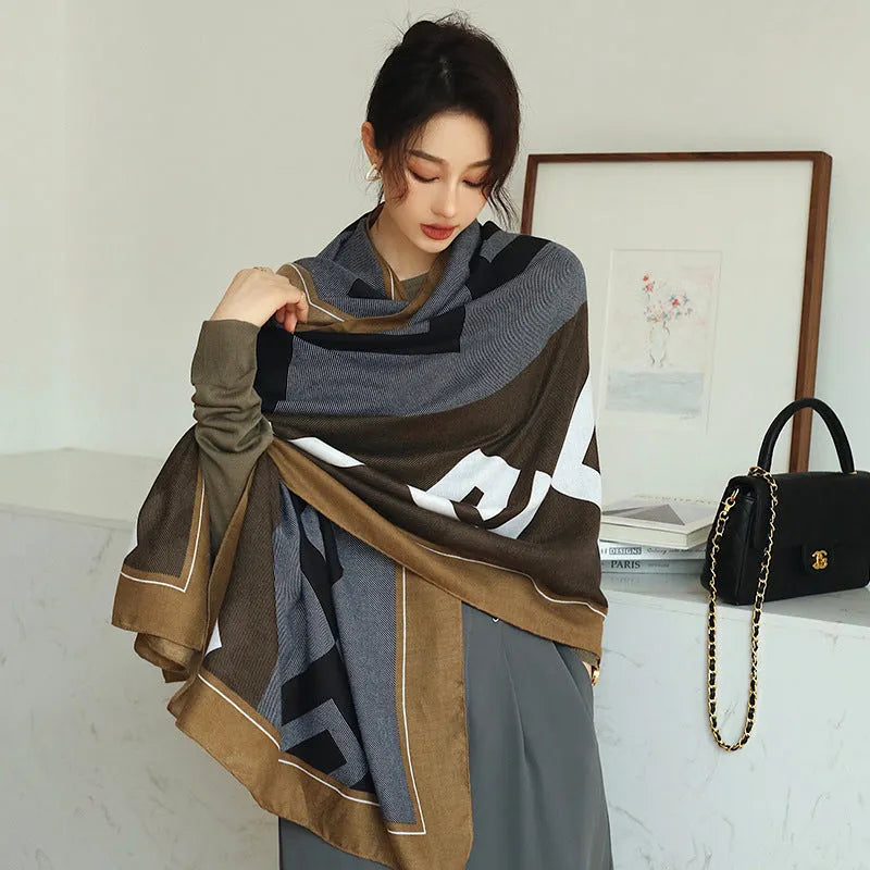 Vintage printed mid-length polyester scarf measuring 180 by 90 centimetres