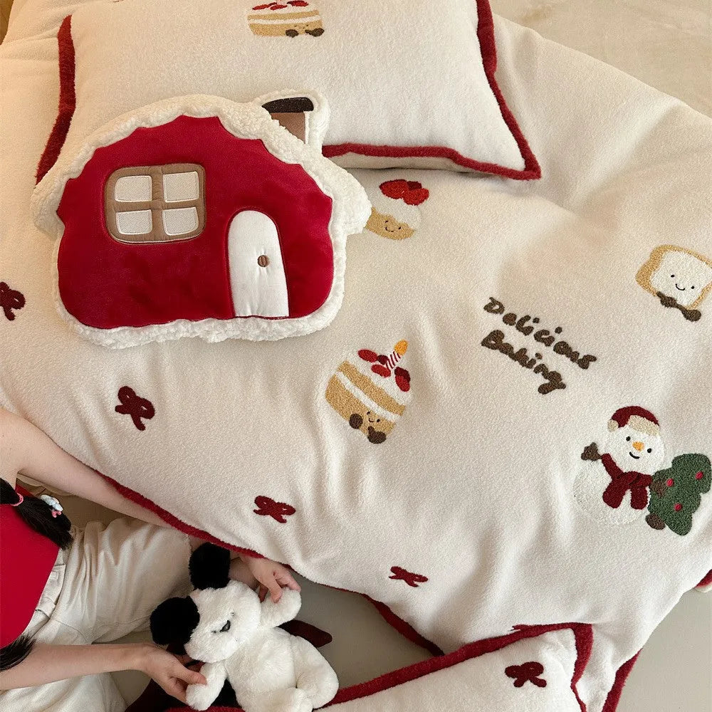 Winter Christmas bed sheet four-piece set with girl's heart cartoon design in polyester fabric