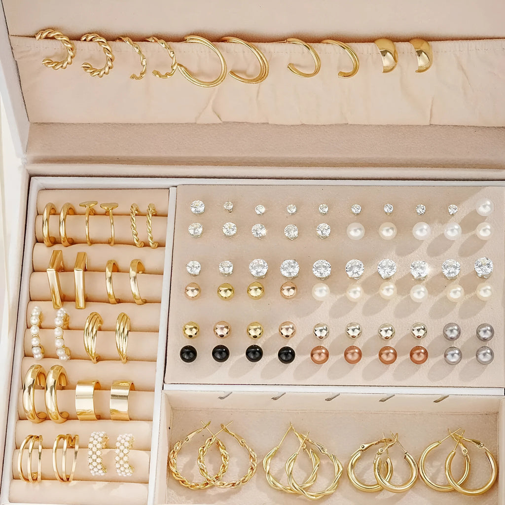 108-piece gold and yellow geometric alloy earrings combination set for women