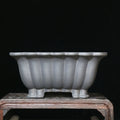 Purple sand ceramic square bonsai pot with classical style and warp device, 37cm inner diameter.
