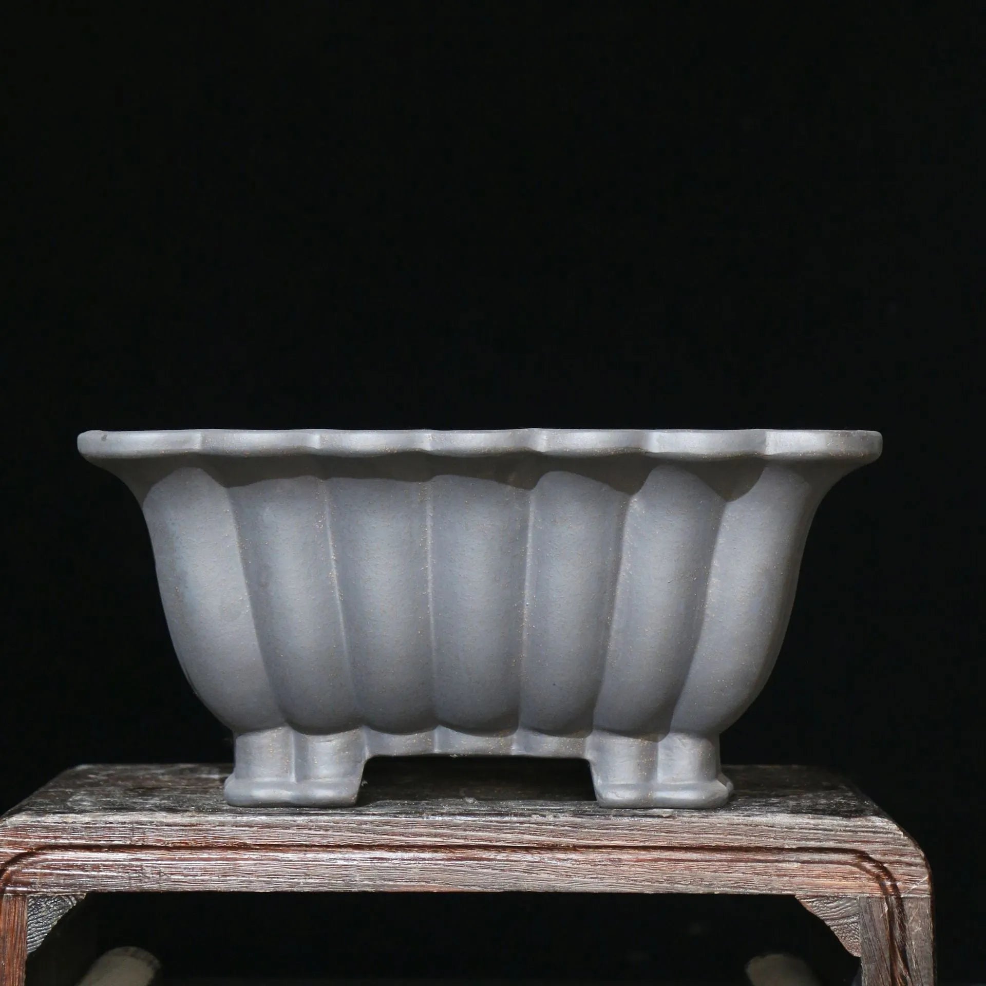 Purple sand ceramic square bonsai pot with classical style and warp device, 37cm inner diameter.