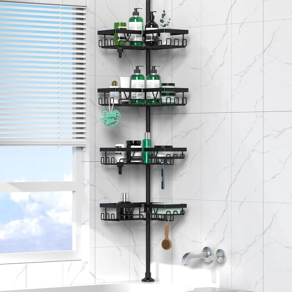 Stainless steel retractable bathroom storage rack with four shelves