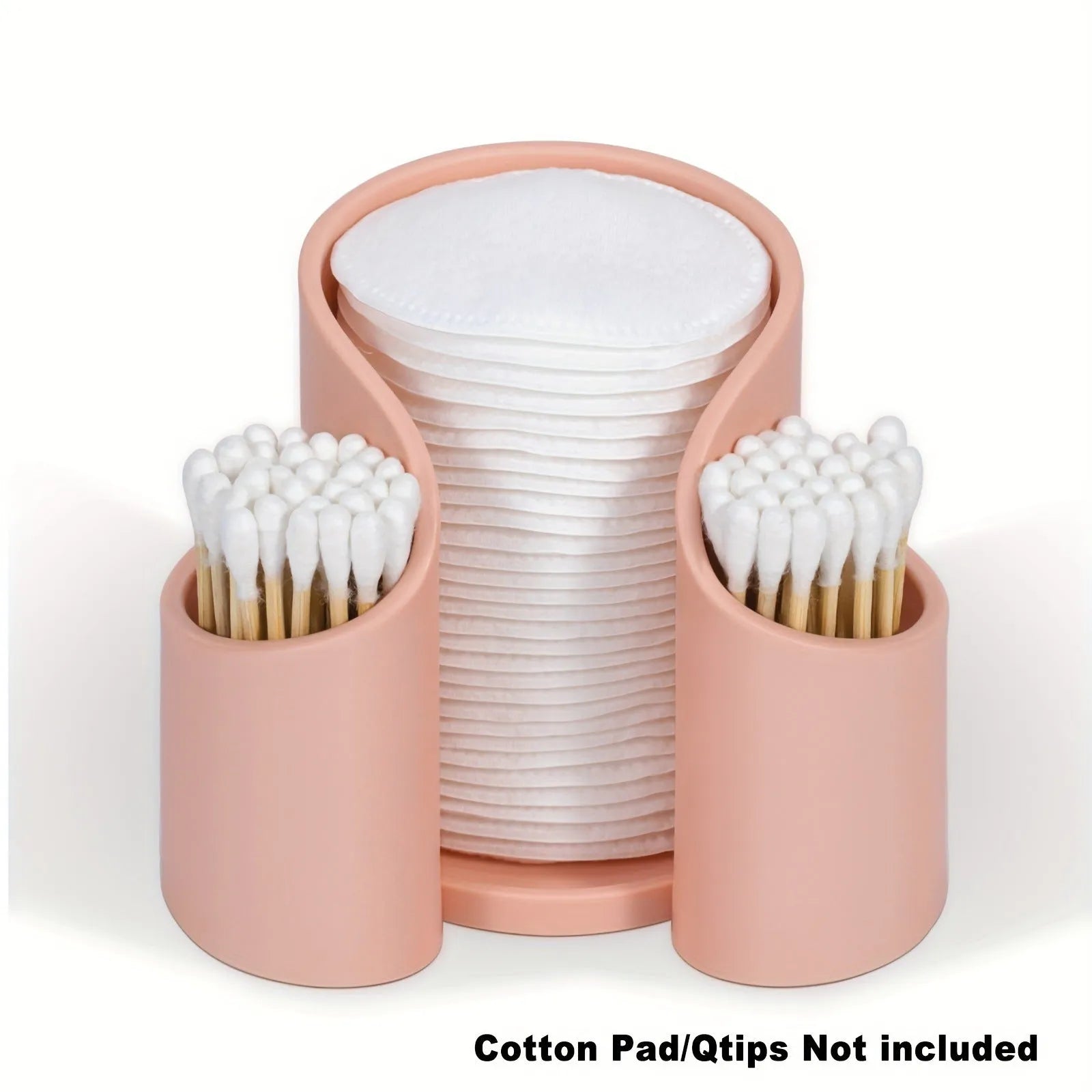 Modern solid colour plastic cotton storage box with an integrated dental floss dispenser.