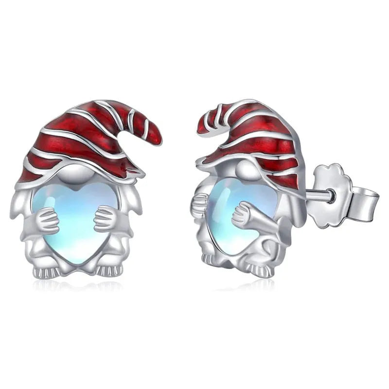 Women's copper heart-shaped earrings with a detailed Santa Claus design in white gold colour.