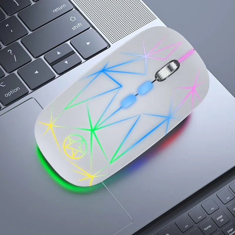 Star black dual-mode Bluetooth wireless mouse with metal roller wheel and 5 buttons