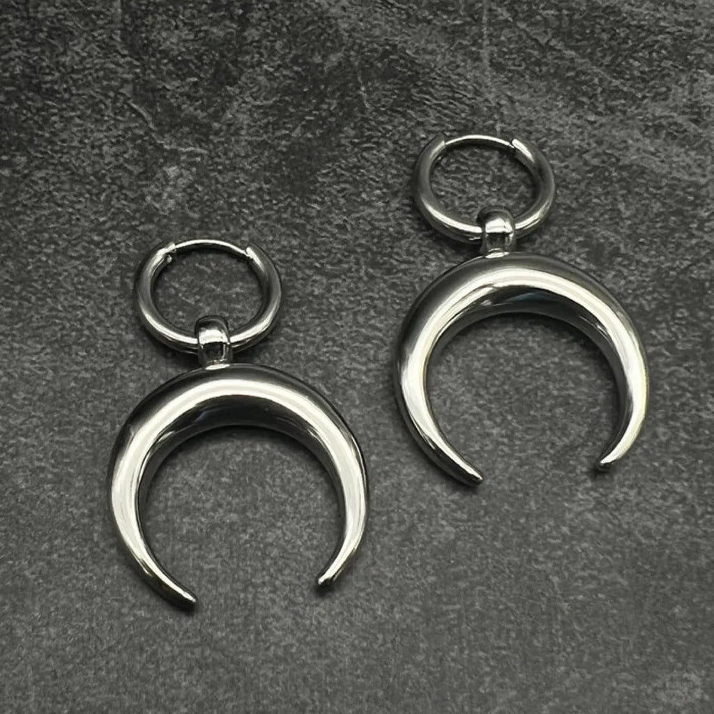 Silver 18K plated alloy gothic moon hoop earrings with geometric punk design