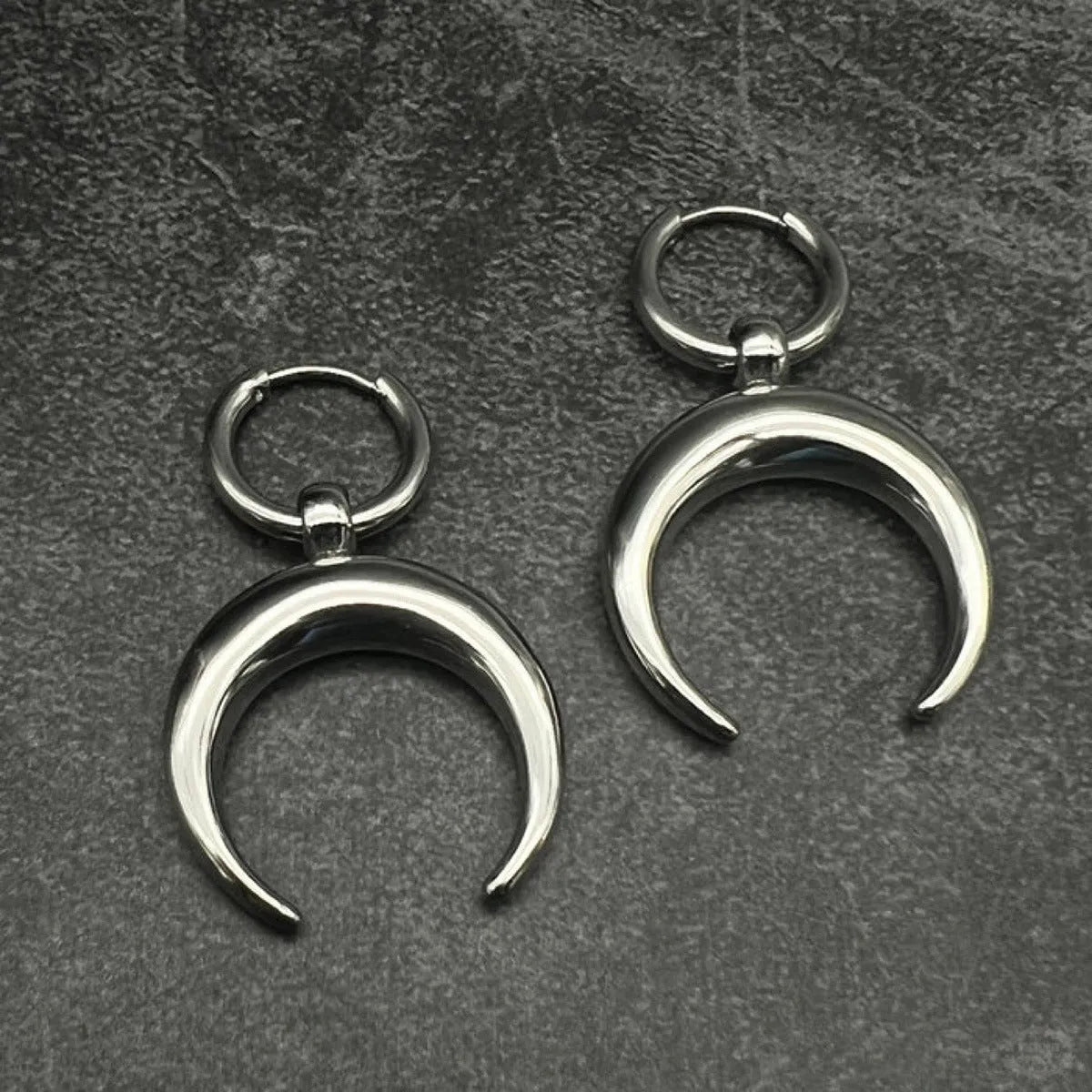 Silver 18K plated alloy gothic moon hoop earrings with geometric punk design