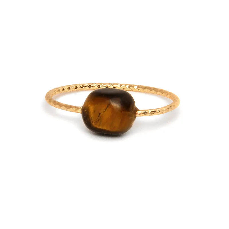 Geometric-shaped coloured agate ring for women with a polished stone finish, showing niche design details.