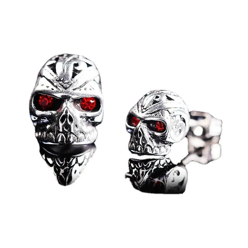 Red eye ghost head skull stud earrings with retro design and alloy construction